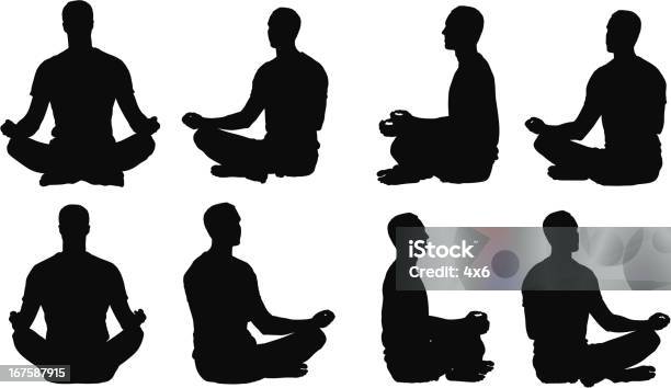 Multiple Images Of A Man Meditating Stock Illustration - Download Image Now - In Silhouette, Yoga, Men