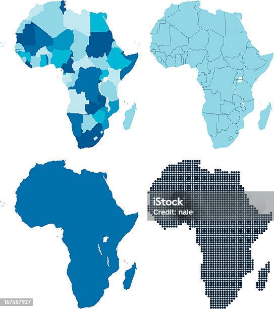 Ilustración de África Cuatro Diferentes Azul Mapas y más Vectores Libres de Derechos de Azul - Azul, Cartografía, Clip Art