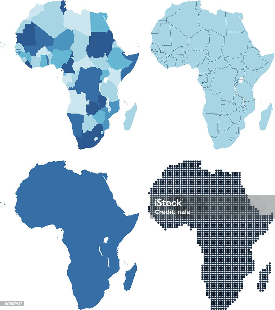 アフリカの 4 つの異なるブルーマップ - アイコンのロイヤリティフリーベクトルアート