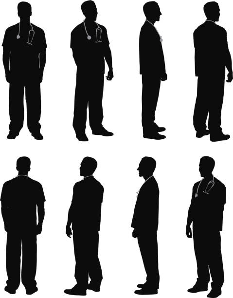 wiele zdjęć mężczyzna lekarza - silhouette men outline adults only stock illustrations