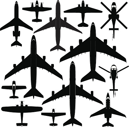 Various detailed civilian aircrafts with windows.