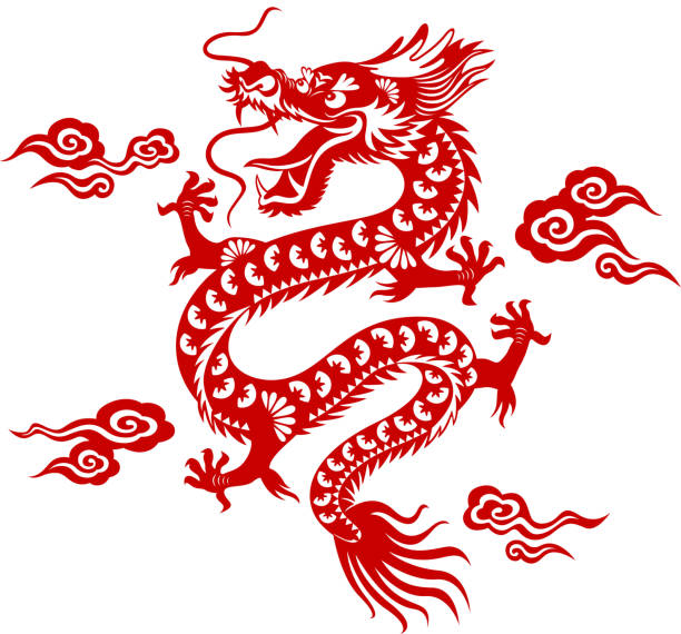 중국 용 종이-자르다 예술직 - oriental dragon stock illustrations