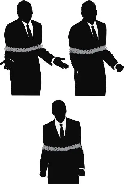 Vector illustration of Silhouette of a businessman tied up with chain