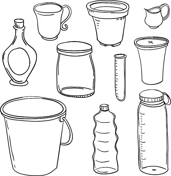 Vector illustration of Containers collection in black and white