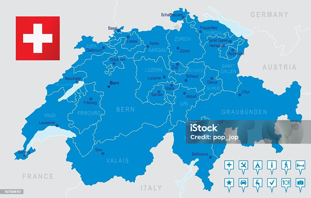 Suisse-très détaillée carte - clipart vectoriel de Suisse libre de droits