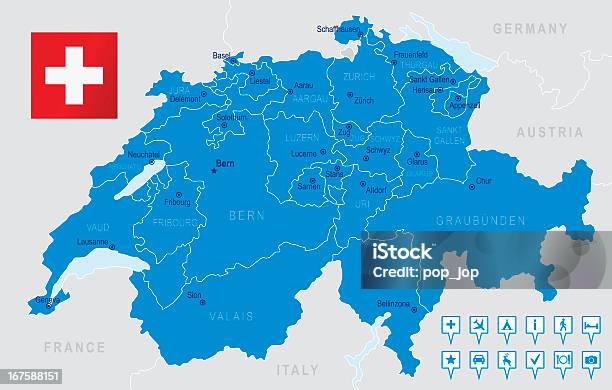 Швейцарияочень Подробно Карта — стоковая векторная графика и другие изображения на тему Швейцария - Швейцария, Карта, Австрия