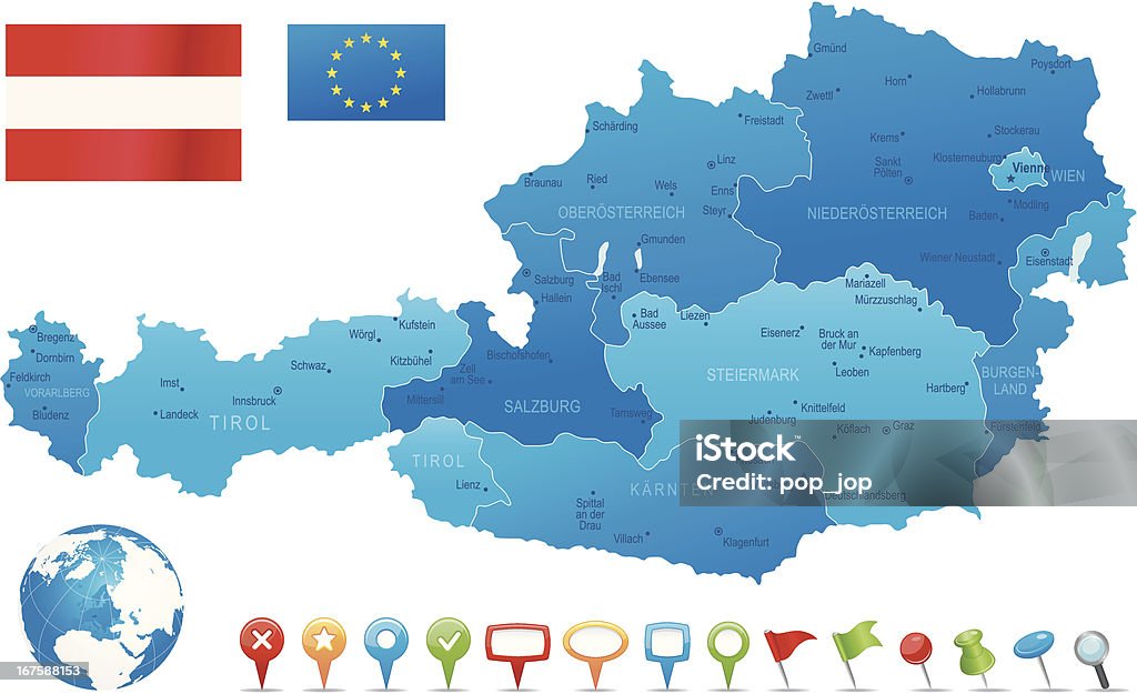 Österreich sehr detaillierte Karte anzeigen - Lizenzfrei Auseinander Vektorgrafik