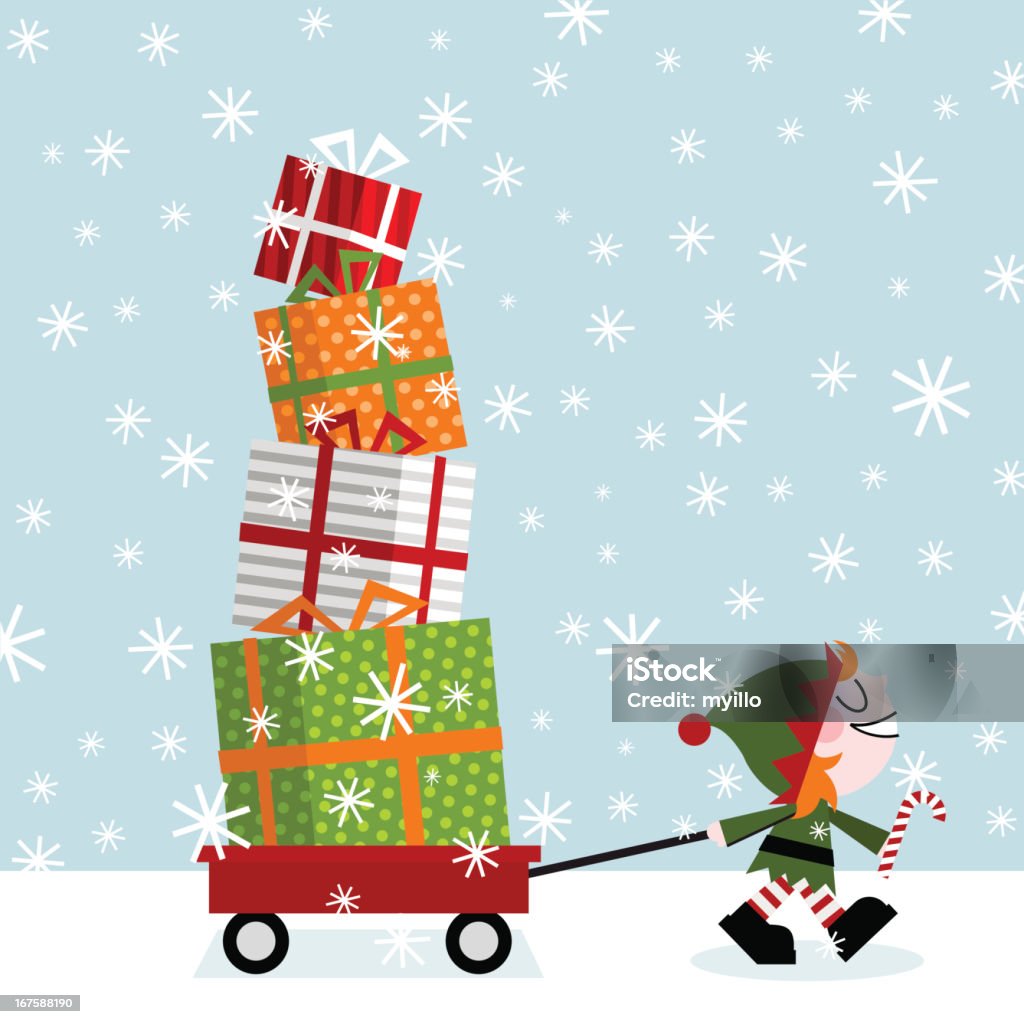 Elf and gifts christmas present gift snow illustration vector  Elf stock vector