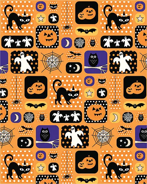 Vector illustration of Halloween Repeat Pattern with Polka Dots