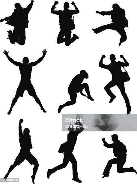 Homme En Action Vecteurs libres de droits et plus d'images vectorielles de Silhouette - Contre-jour - Silhouette - Contre-jour, Sauter, Personne humaine