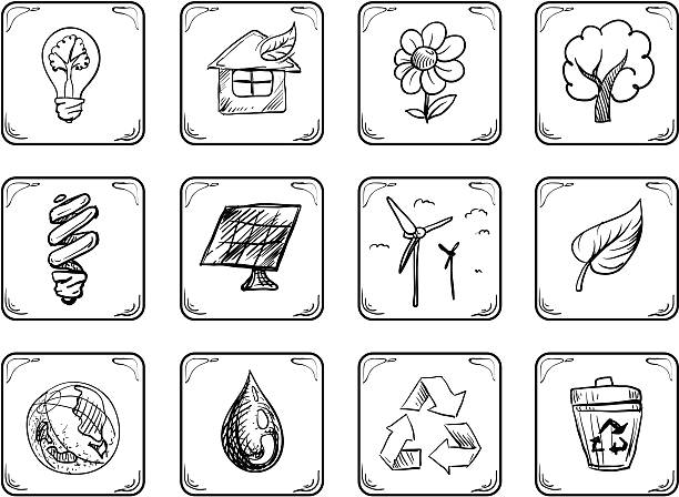 illustrazioni stock, clip art, cartoni animati e icone di tendenza di icone ambientali - vector illustration and painting environmental conservation arrow sign