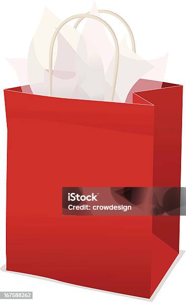 Красный Подарок Сумка С Шёлковая Бумага — стоковая векторная графика и другие изображения на тему Мешок с подарками - Мешок с подарками, Шёлковая бумага, Хозяйственная сумка