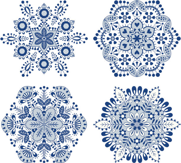 ilustrações de stock, clip art, desenhos animados e ícones de conjunto de flocos de neve - fractal pattern mandala art