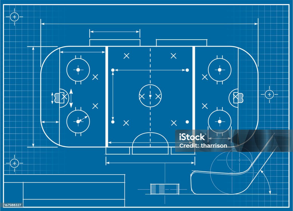 Hockey Blueprint A vector illustration of a hockey rink in blueprint format. Hockey stock vector