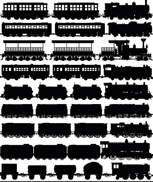 ilustrações de stock, clip art, desenhos animados e ícones de treina (veículos podem facilmente ser separados ou duplicadas - train steam train vector silhouette