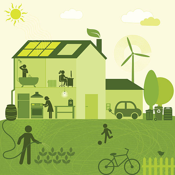 illustrations, cliparts, dessins animés et icônes de maison écologique (green world series - refrigeration cycle