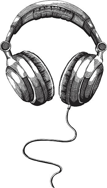 Black and white shot of headphones isolated in white Headphones Ink Drawing - vector illustrations headphones illustrations stock illustrations