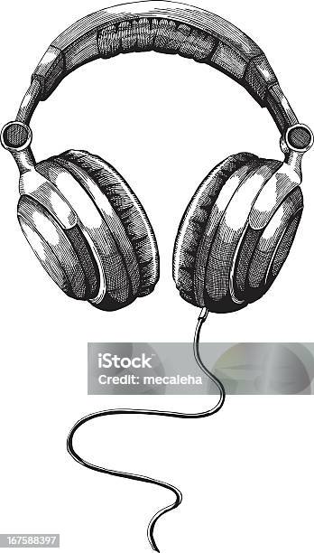 Black And White Shot Of Headphones Isolated In White Stock Illustration - Download Image Now