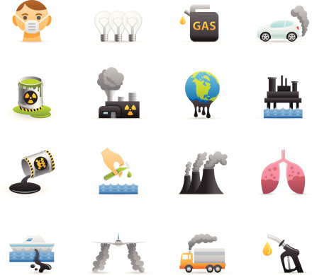 16 color icons representing different pollution related symbols.