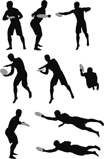 Vector illustration of Multiple images of a man playing frisbee