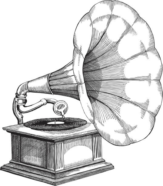 Gramophone Gramophone Ink Drawing - vector illustrations retro turntable stock illustrations