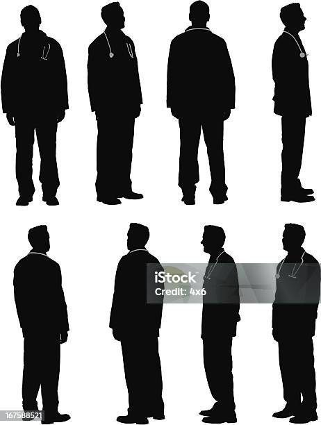 Multiple Images Of A Male Doctor Stock Illustration - Download Image Now - Doctor, In Silhouette, Profile View
