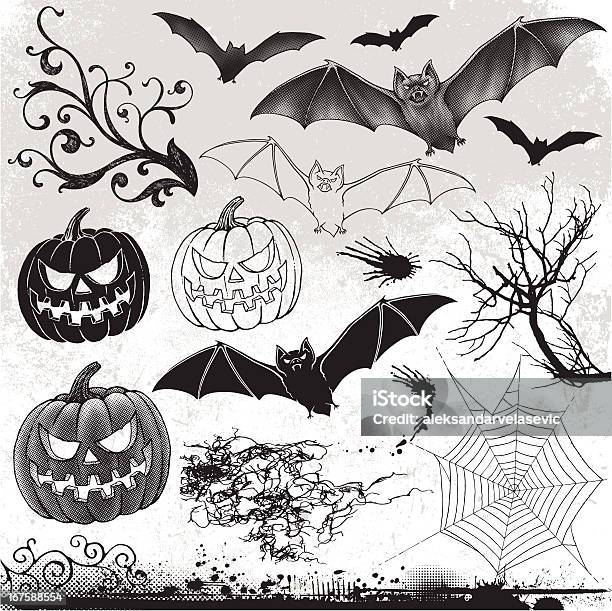 Halloween Elementi Di Design - Immagini vettoriali stock e altre immagini di Disegno - Disegno, Pipistrello, China e inchiostro