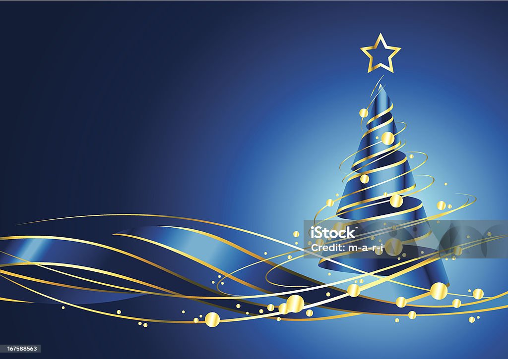 Рождественская елка на синем фоне - Векторная графика Рождественская открытка роялти-фри