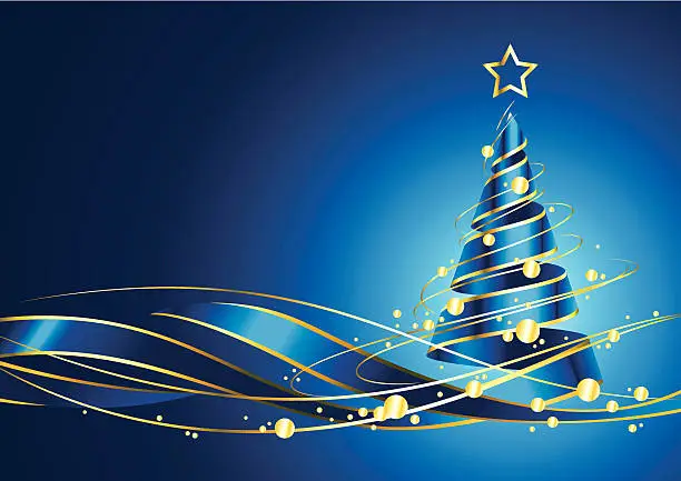 Vector illustration of Christmas tree on blue background