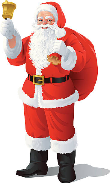 ilustraciones, imágenes clip art, dibujos animados e iconos de stock de santa claus con timbre y de saco - bell handbell christmas holiday