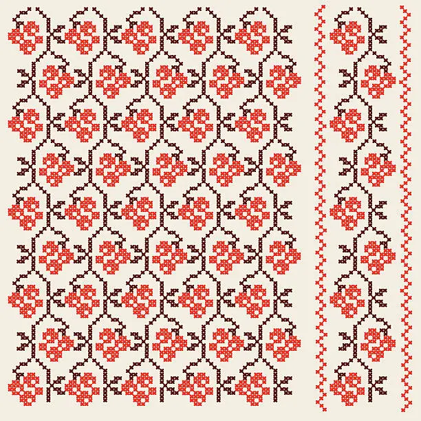 Vector illustration of Ukranian Embroidery Red Berries Background Pattern Style