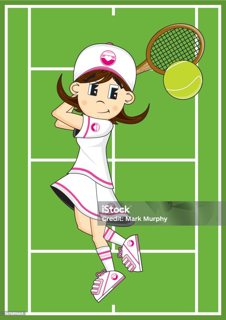 Hübsche Tennis-Mädchen schlagen Kugel auf dem Court - Lizenzfrei Aufschlagen - Sport Vektorgrafik
