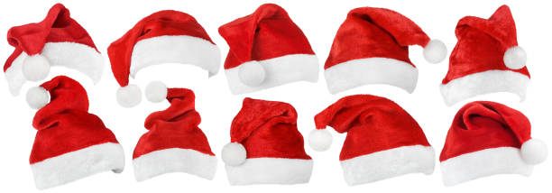 istock Set of Santa Claus red hats on white 1675896940