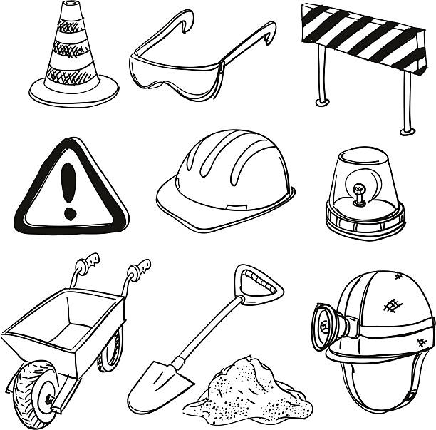 construction sketch in black and white - 工作安全頭盔 插圖 幅插畫檔、美工圖案、卡通及圖標