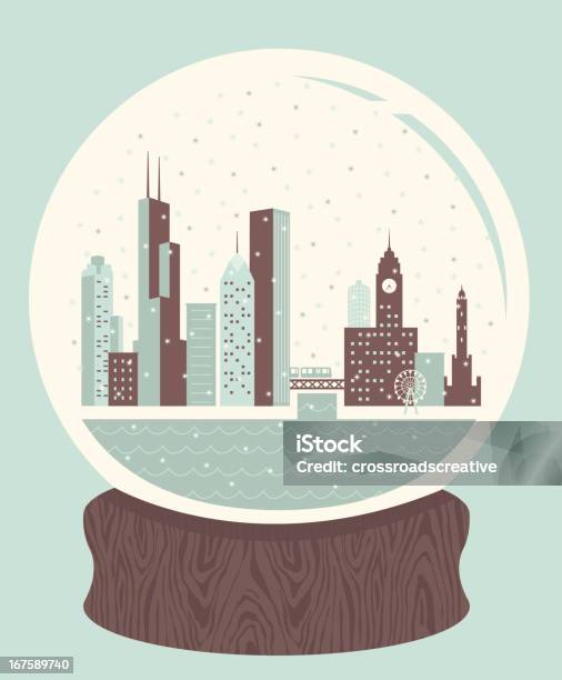 Ilustración de Snow Globe De Chicago y más Vectores Libres de Derechos de Bola de cristal con nieve - Bola de cristal con nieve, Chicago - Illinois, Invierno