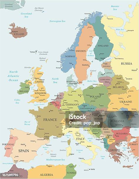 Europaaltamente Dettagliata Mappa Colorata - Immagini vettoriali stock e altre immagini di Carta geografica - Carta geografica, La Comunità Europea, Europa - Continente