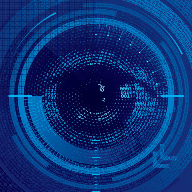 Binary eye Eye drawn with binary codes. blue iris stock illustrations