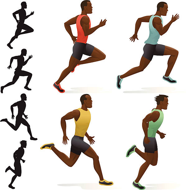 Sprinters Stylised illustration of 4 sprinters. Download includes EPS file and hi-res jpeg. mens track stock illustrations