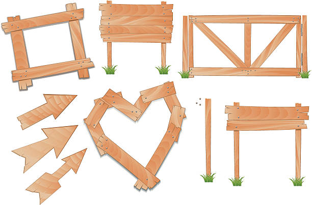 Wooden signs, planks and frames vector art illustration