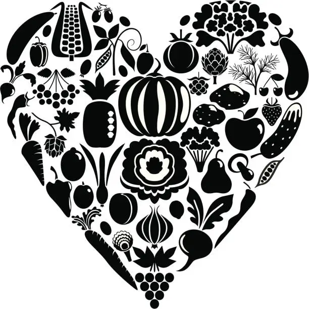 Vector illustration of Heart from vegetables