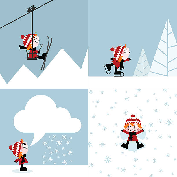 winter sports skiing skating snow mountain kid illustration vector  snow angels stock illustrations