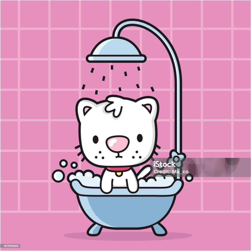 Comic Katze nimmt ein Schaumbad in der Badewanne/Dusche - Lizenzfrei Dusche Vektorgrafik