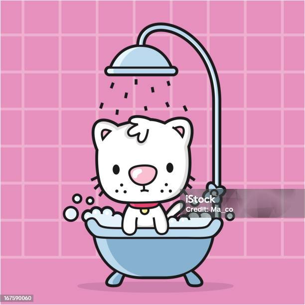 Comic Katze Nimmt Ein Schaumbad In Der Badewanne Dusche Stock Vektor Art und mehr Bilder von Dusche