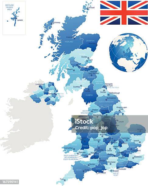 United Kingdom Detailed Map Stock Illustration - Download Image Now - Blue, City, Flag