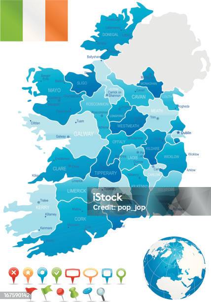 Irlandaaltamente Dettagliata Mappa - Immagini vettoriali stock e altre immagini di Bandiera - Bandiera, Blu, Carta geografica