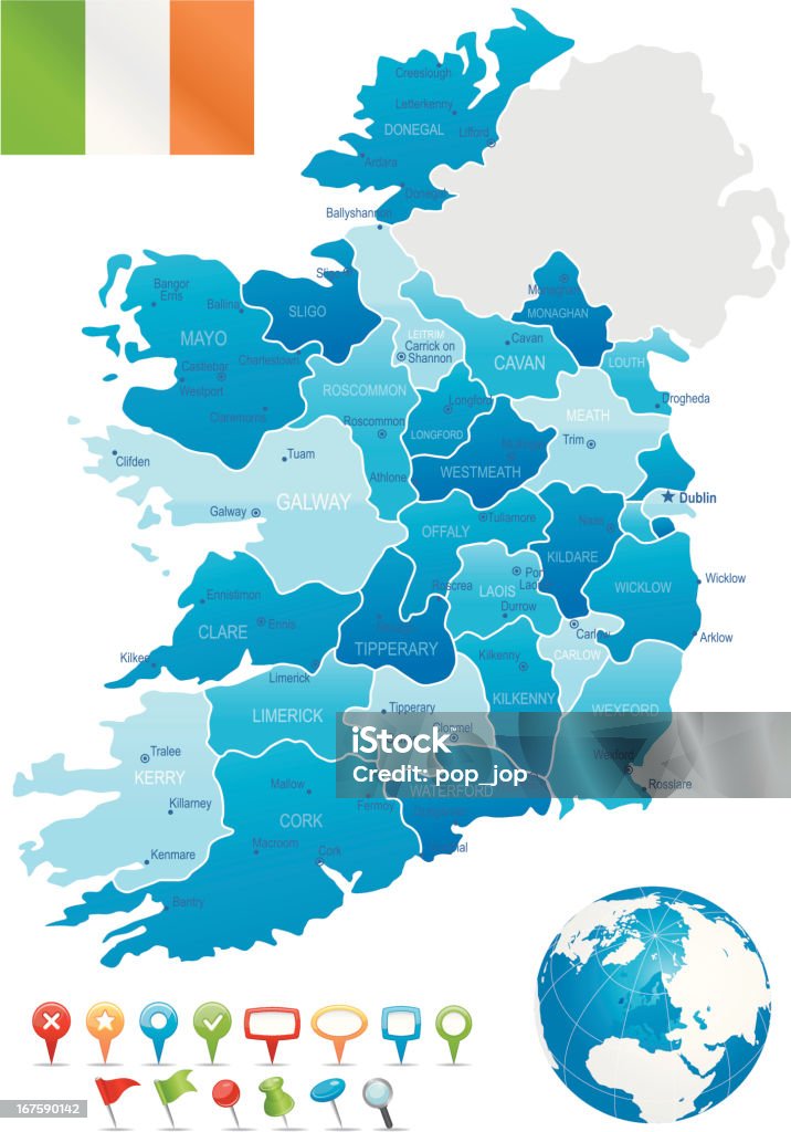 Irlanda-altamente mapa detalhado - Vetor de Azul royalty-free