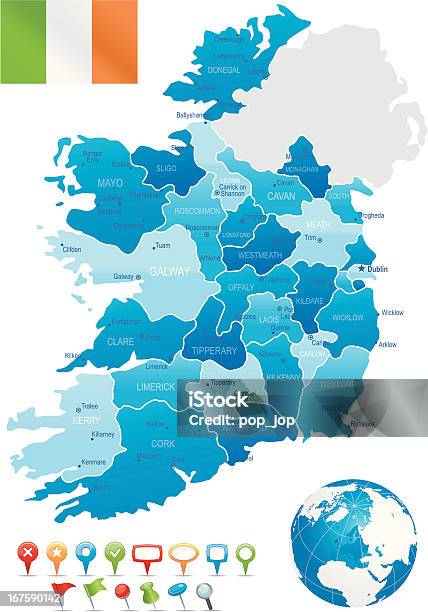 Vetores de Irlandaaltamente Mapa Detalhado e mais imagens de Azul - Azul, Bandeira, Cidade