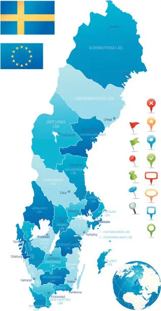 Vector illustration of Sweden - hughly detailed map