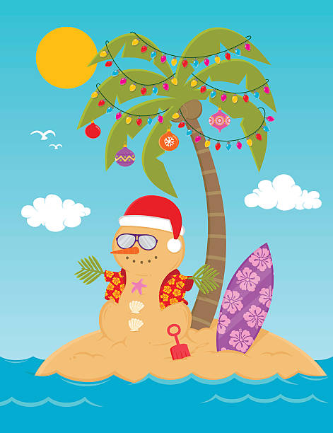 illustrazioni stock, clip art, cartoni animati e icone di tendenza di i più sinceri auguri di natale - christmas palm tree island christmas lights
