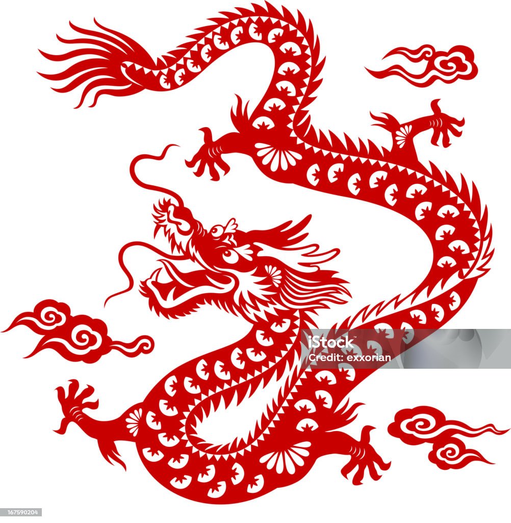 Dragão Chinês papel cortado arte - Vetor de Dragão royalty-free